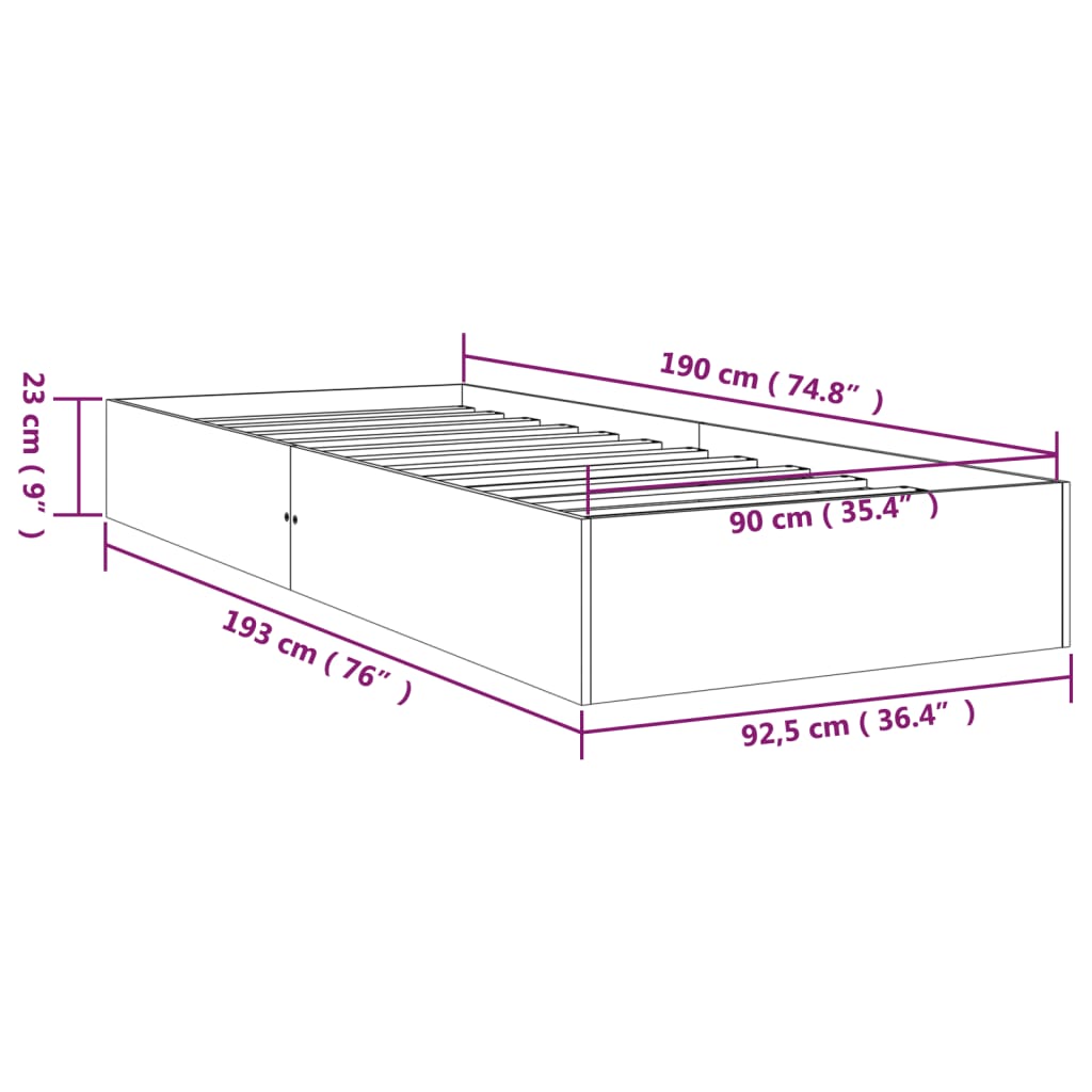 vidaXL Bed Frame without Mattress White Solid Wood 90x190 cm Single Single