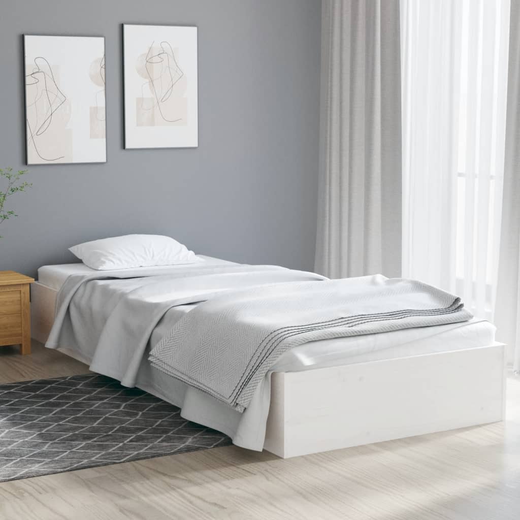 vidaXL Bed Frame without Mattress White Solid Wood 90x190 cm Single Single