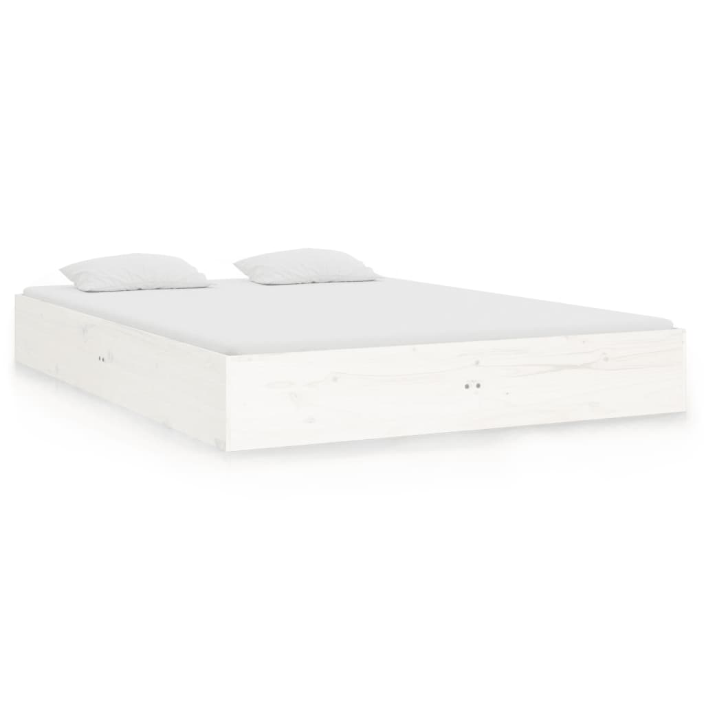 vidaXL Bed Frame without Mattress White Solid Wood 135x190 cm Double Double