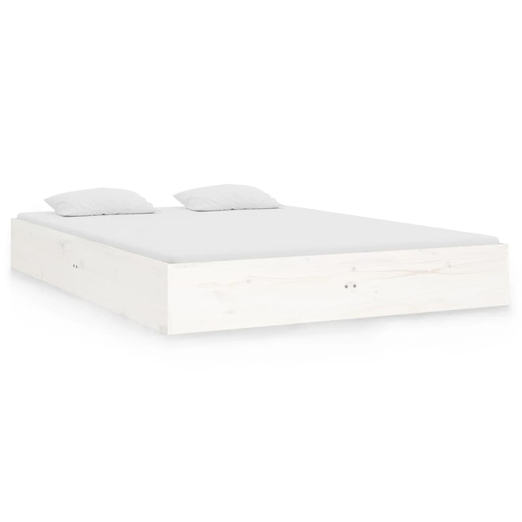 vidaXL Bed Frame | White | Solid pine wood, Plywood | Double | Decorative Inlays