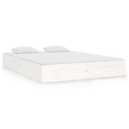 vidaXL Bed Frame | White | Solid pine wood, Plywood | Double | Decorative Inlays