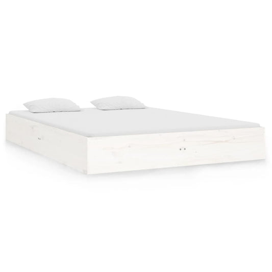 vidaXL Bed Frame | White | Solid pine wood, Plywood | Double | Decorative Inlays