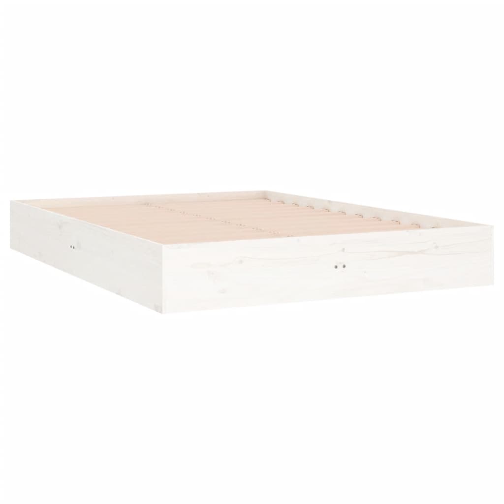 vidaXL Bed Frame | White | Solid pine wood, Plywood | Double | Decorative Inlays