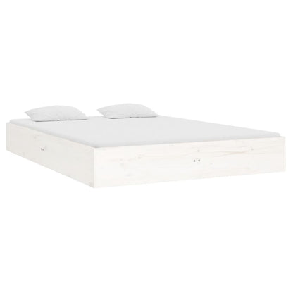 vidaXL Bed Frame | White | Solid pine wood, Plywood | Double | Decorative Inlays