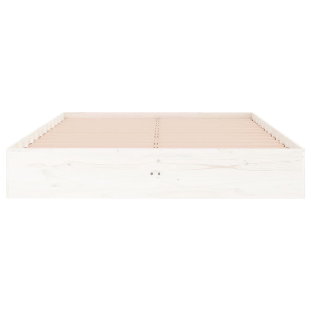 vidaXL Bed Frame | White | Solid pine wood, Plywood | Double | Decorative Inlays