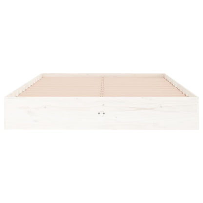 vidaXL Bed Frame | White | Solid pine wood, Plywood | Double | Decorative Inlays