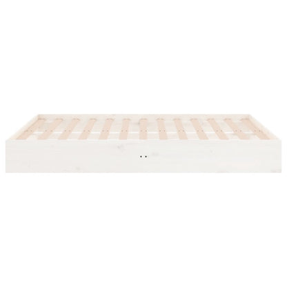 vidaXL Bed Frame | White | Solid pine wood, Plywood | Double | Decorative Inlays
