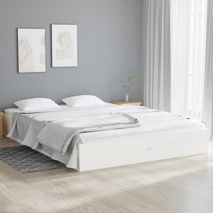 vidaXL Bed Frame | White | Solid pine wood, Plywood | Double | Decorative Inlays