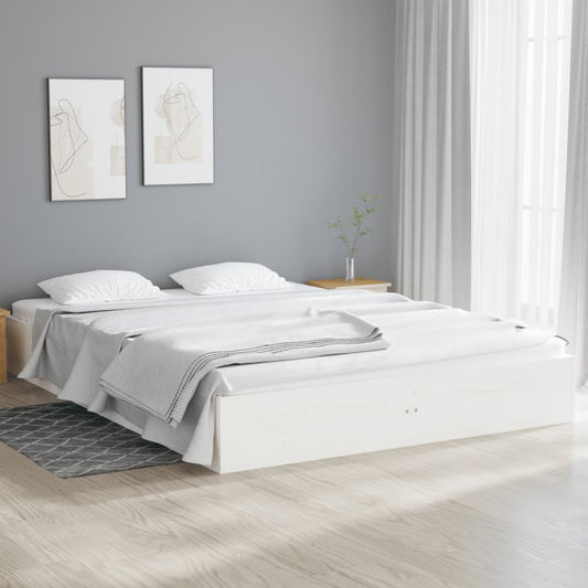 vidaXL Bed Frame | White | Solid pine wood, Plywood | Double | Decorative Inlays