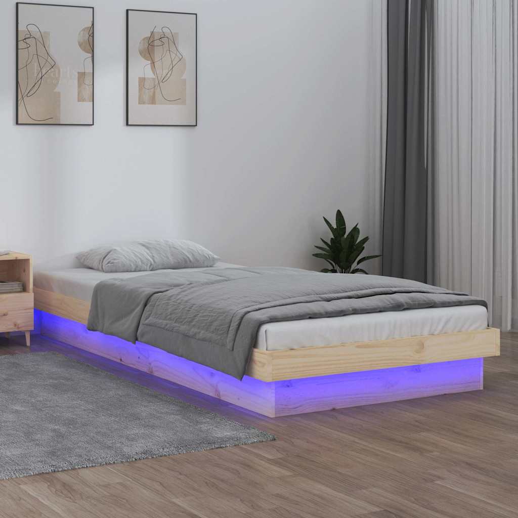 vidaXL LED Bed Frame without Mattress 90x200 cm Solid Wood