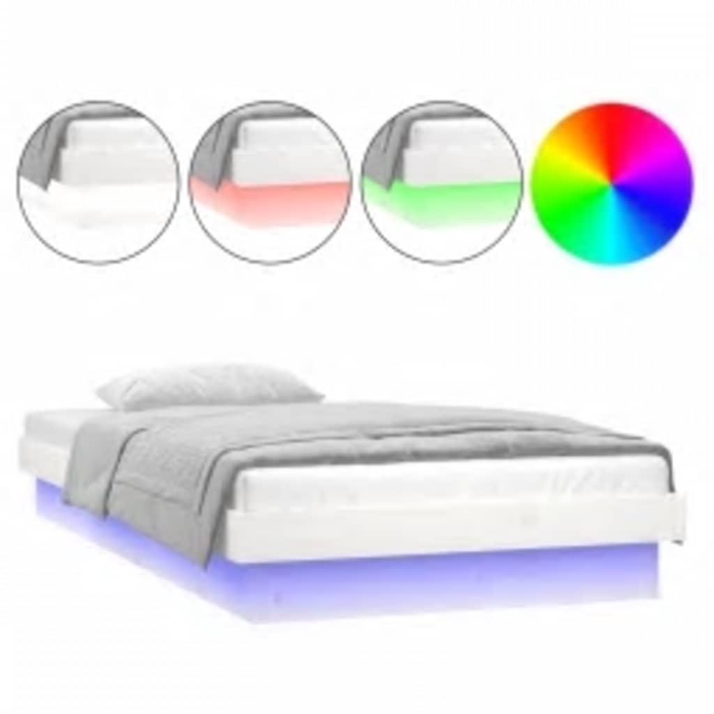 vidaXL LED Bed Frame without Mattress White 90x200 cm Solid Wood
