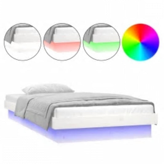 vidaXL LED Bed Frame without Mattress White 90x200 cm Solid Wood