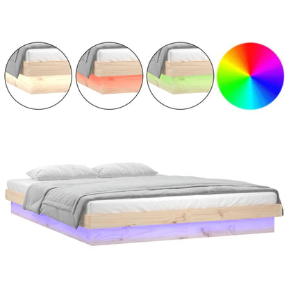 vidaXL Bed Frame | Natural wood with multi-colored LED lights