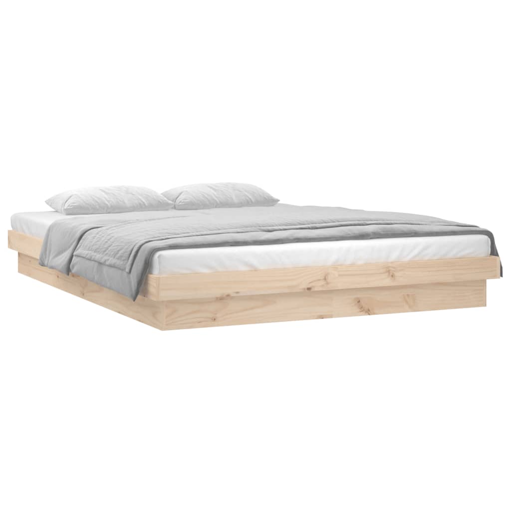 vidaXL Bed Frame | Natural wood with multi-colored LED lights