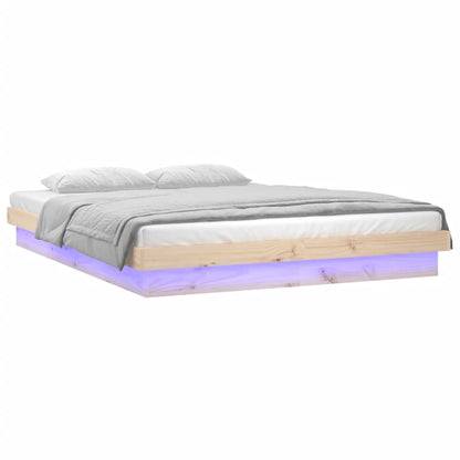 vidaXL Bed Frame | Natural wood with multi-colored LED lights