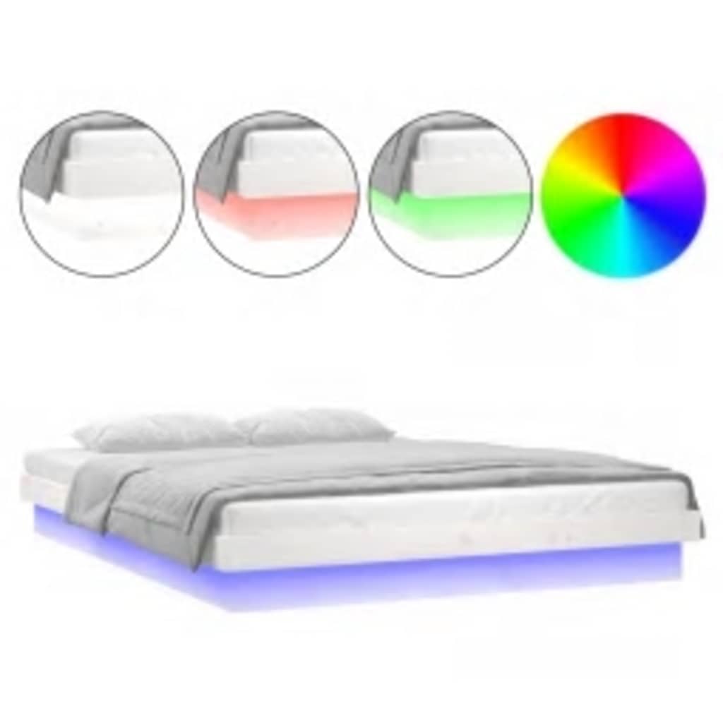 vidaXL LED Bed Frame without Mattress White 160x200 cm Solid Wood