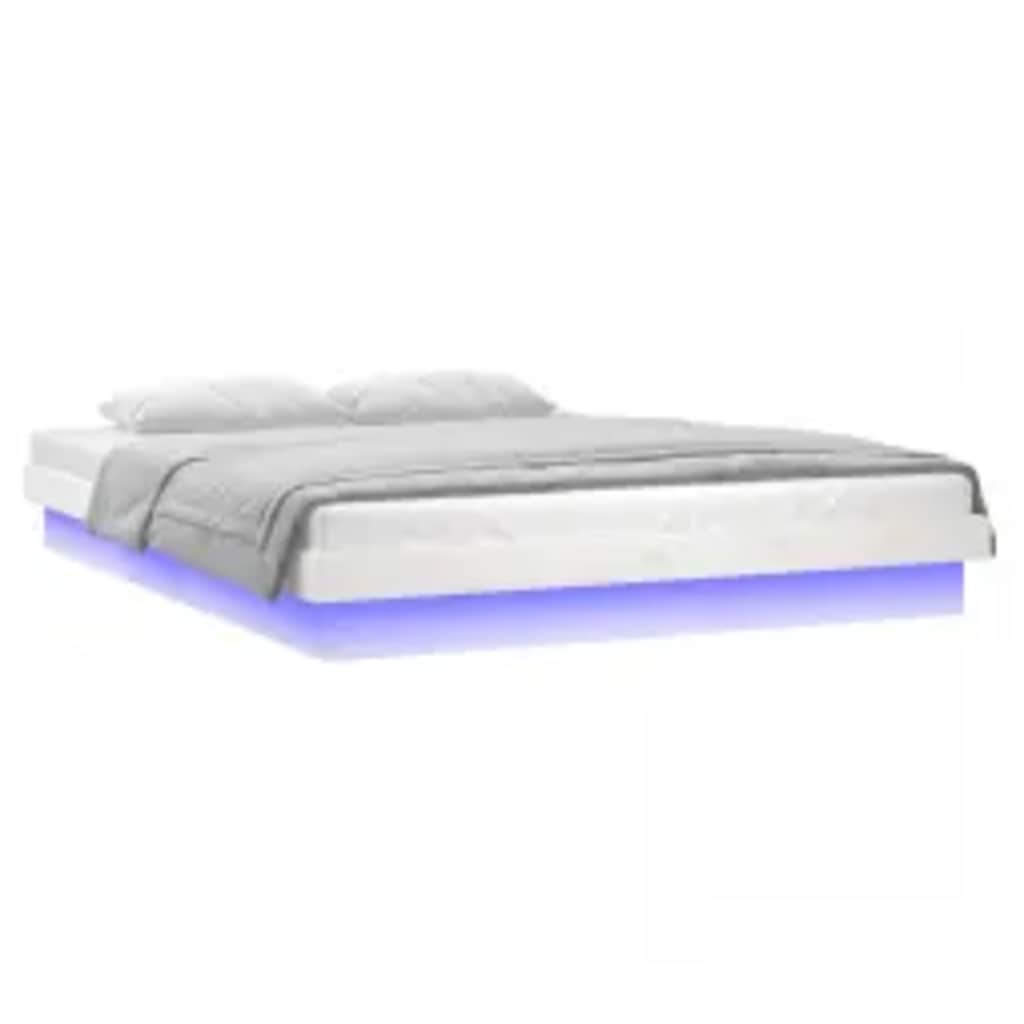 vidaXL LED Bed Frame without Mattress White 160x200 cm Solid Wood