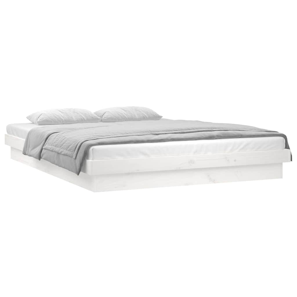 vidaXL LED Bed Frame without Mattress White Super King Solid Wood