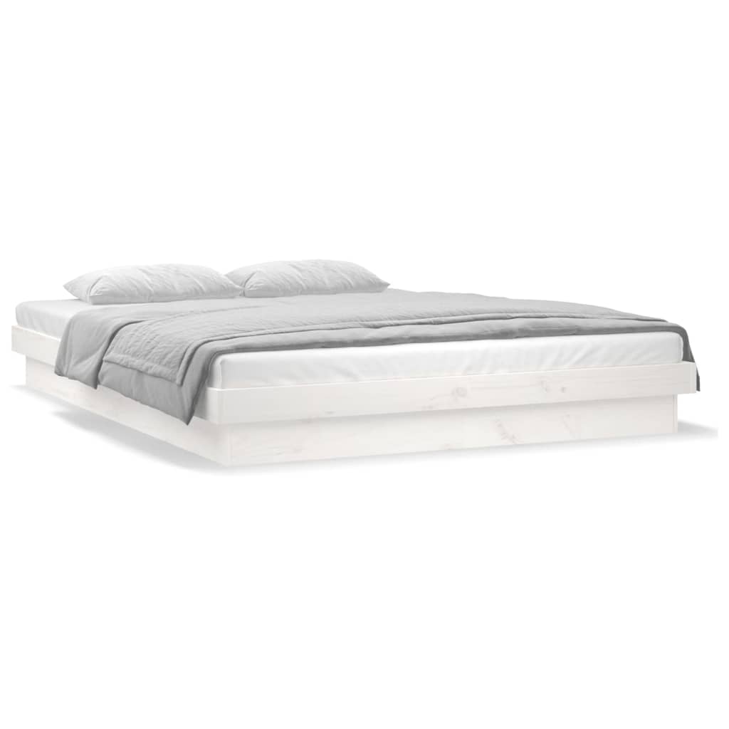 vidaXL LED Bed Frame without Mattress White Super King Solid Wood