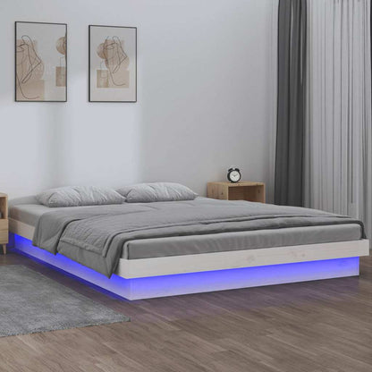 vidaXL LED Bed Frame without Mattress White Super King Solid Wood