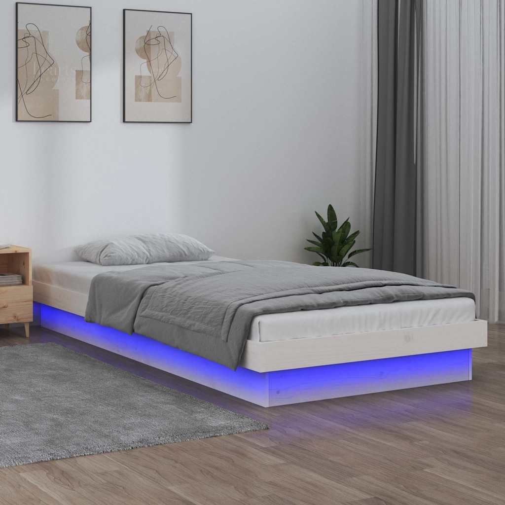 vidaXL Bed Frame | White | Solid pinewood frame, Plywood slats | Small Single