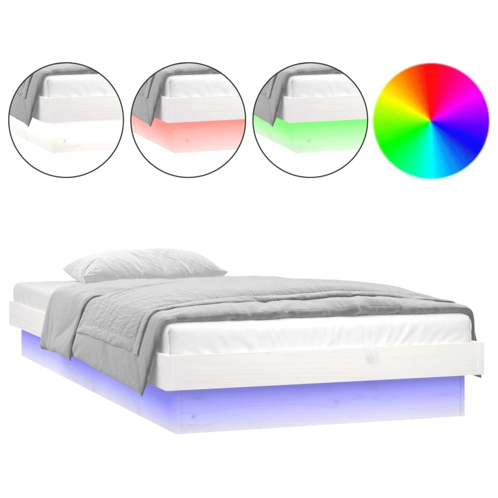 vidaXL LED Bed Frame without Mattress White Single Solid Wood