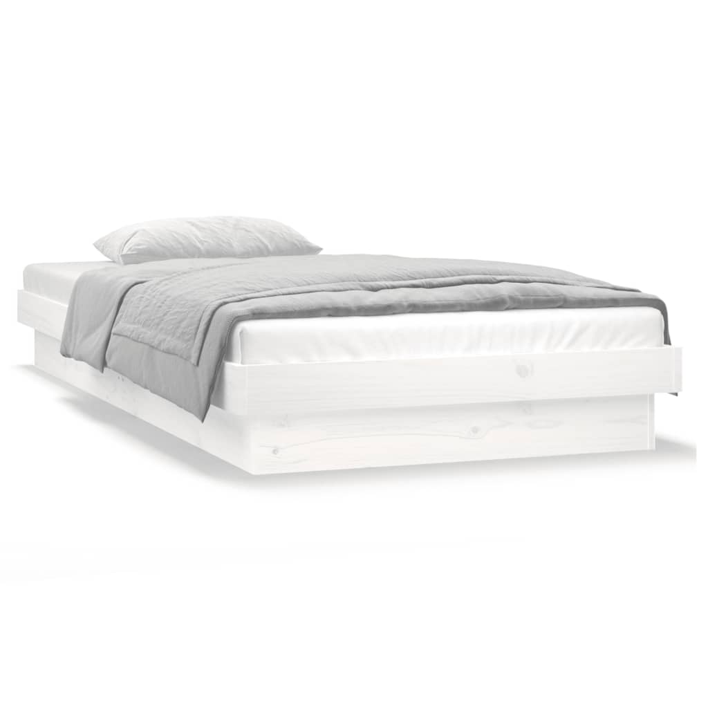 vidaXL Bed Frame | White | Solid Pine Wood | Single | Lights | Bed Frame