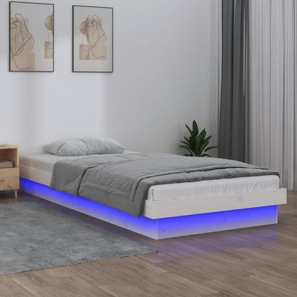 vidaXL Bed Frame | White | Solid Pine Wood | Single | Lights | Bed Frame