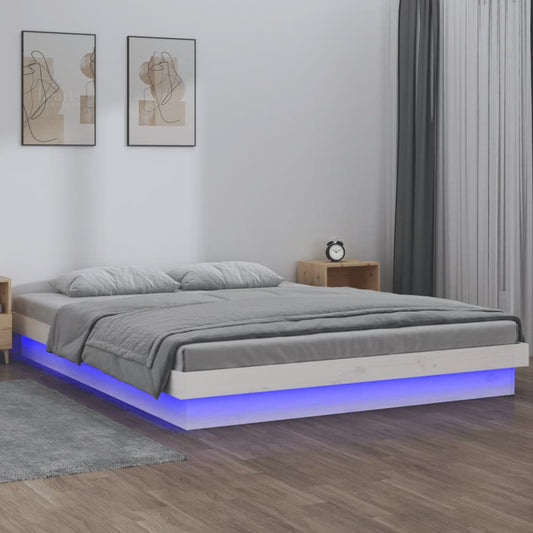 vidaXL LED Bed Frame without Mattress White Small Double Solid Wood