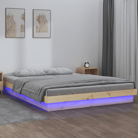 vidaXL LED Bed Frame without Mattress Double Solid Wood