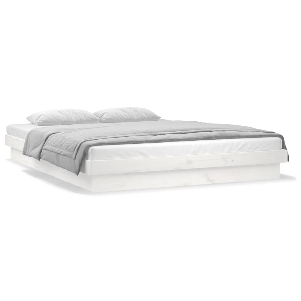 vidaXL LED Bed Frame without Mattress White Double Solid Wood