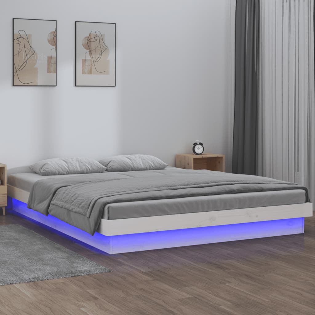 vidaXL Bed Frame | White | Solid Pine Wood, Plywood | Double | Bed Frame