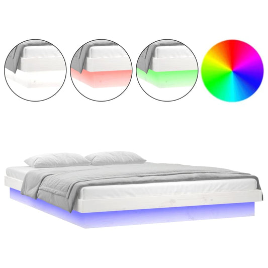 vidaXL LED Bed Frame without Mattress White 140x190 cm Solid Wood