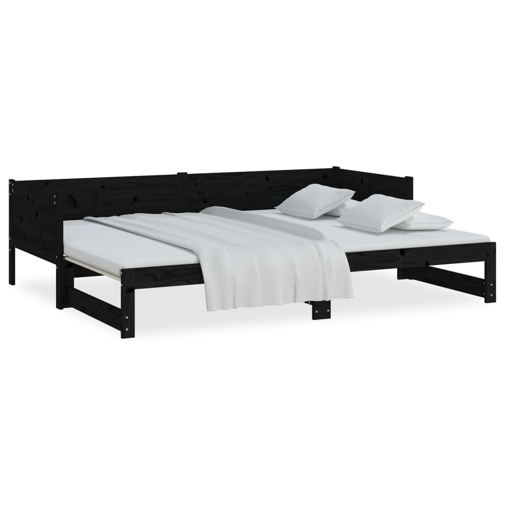 vidaXL Pull-out Day Bed without Mattress Black 2x(90x200) cm