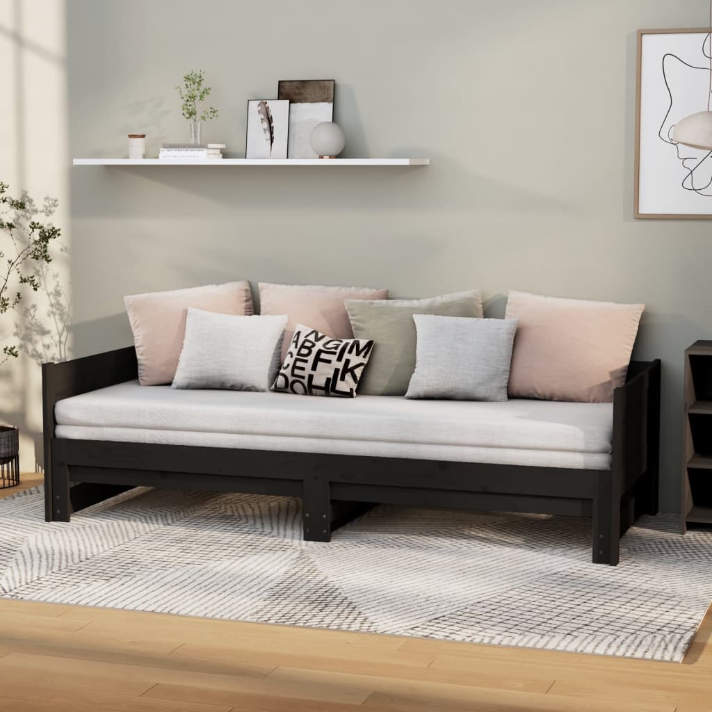 vidaXL Pull-out Day Bed without Mattress Black 2x(90x200) cm
