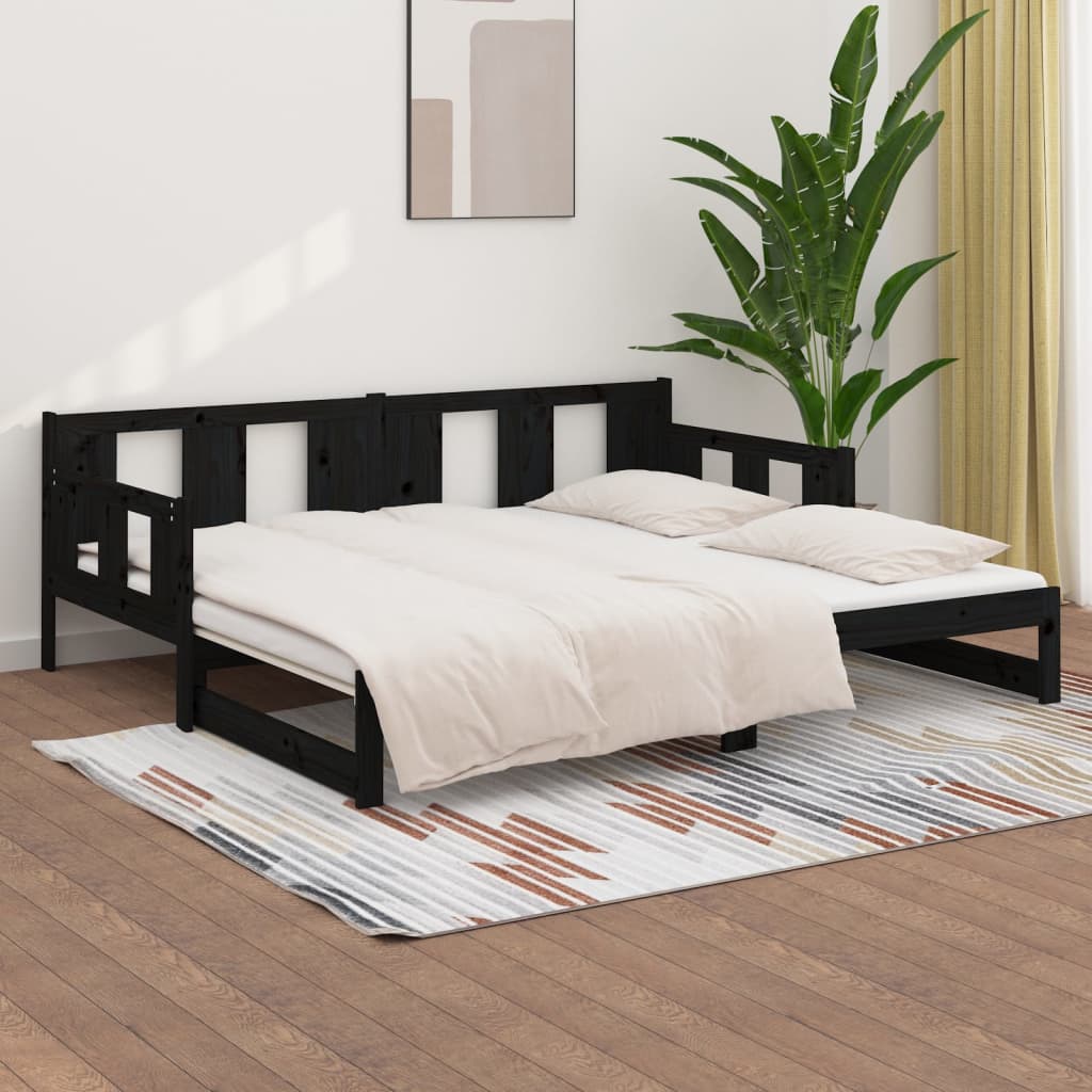 vidaXL Pull-out Day Bed | Black | Solid pine wood | 2x