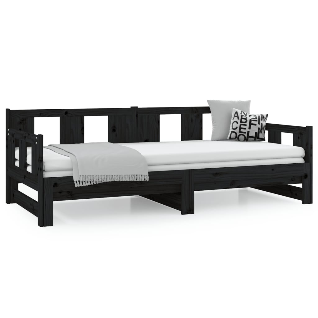 vidaXL Pull-out Day Bed | Black | Solid pine wood | 2x