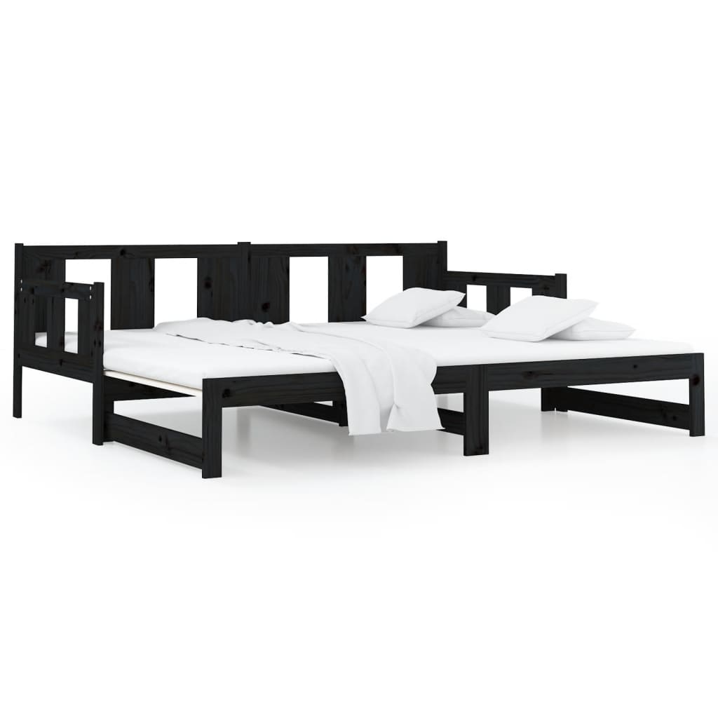 vidaXL Pull-out Day Bed | Black | Solid pine wood | 2x