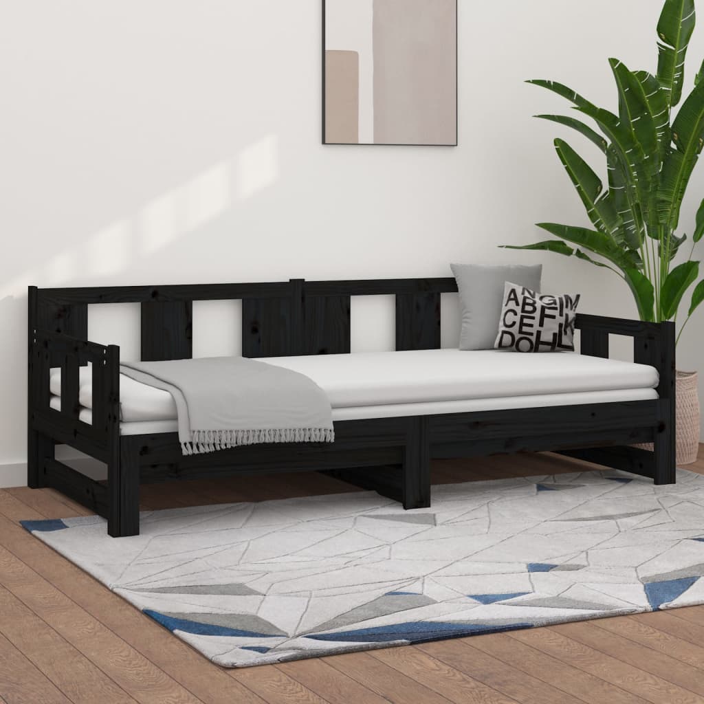 vidaXL Pull-out Day Bed | Black | Solid pine wood | 2x