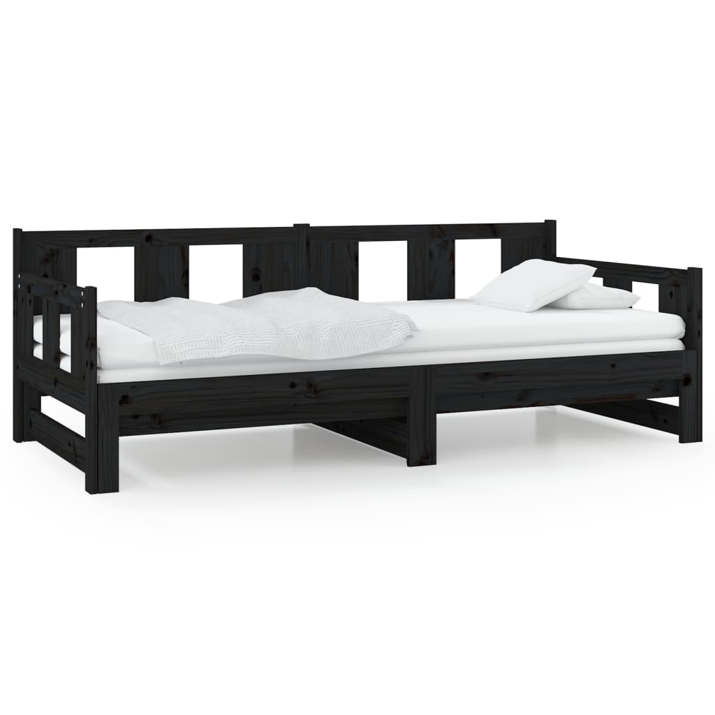 vidaXL Pull-out Day Bed | Black | Solid pine wood | Medium