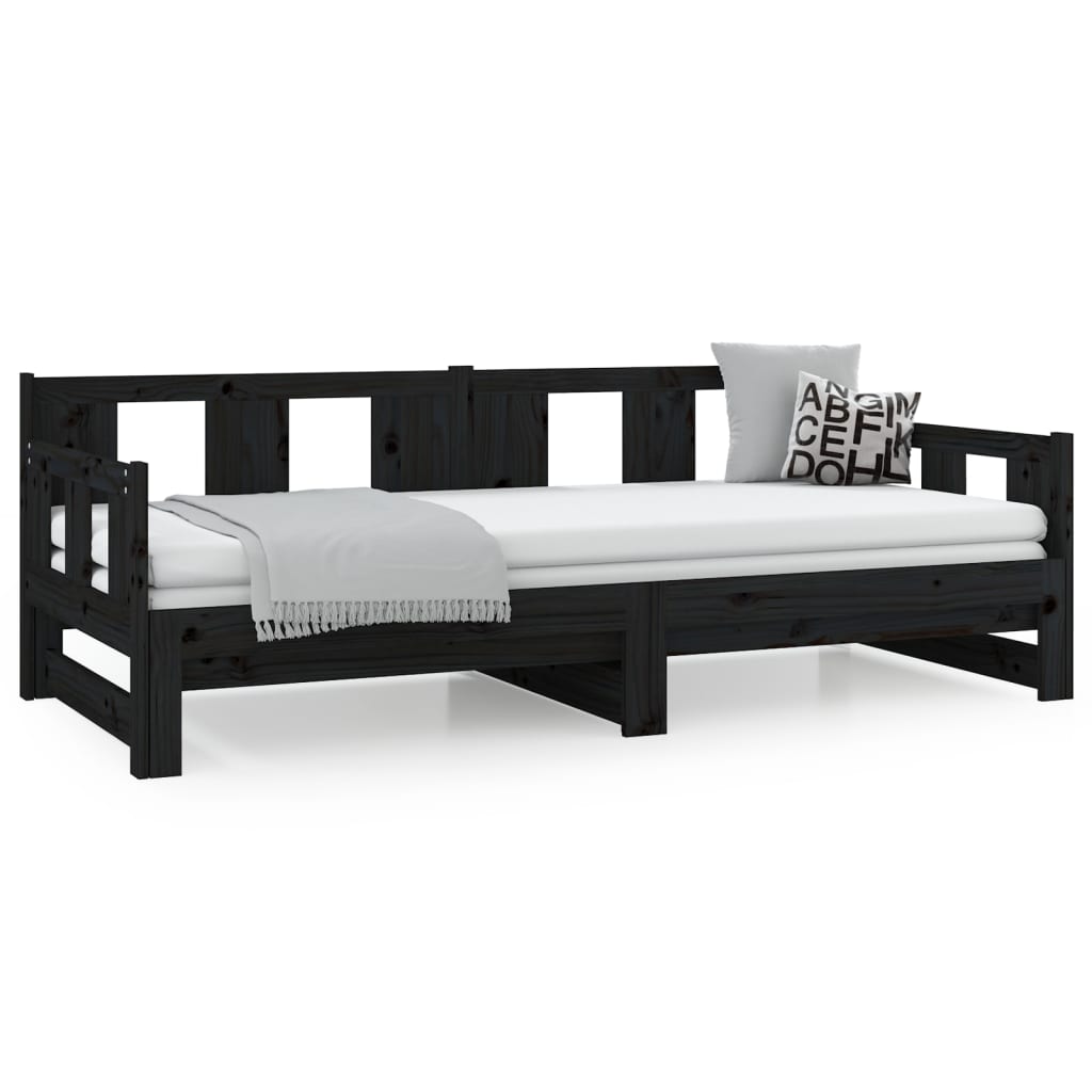 vidaXL Pull-out Day Bed | Black | Solid pine wood | Medium