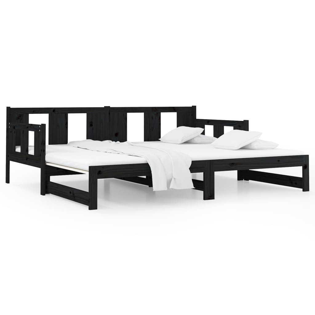 vidaXL Pull-out Day Bed | Black | Solid pine wood | Medium