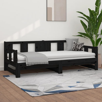 vidaXL Pull-out Day Bed | Black | Solid pine wood | Medium