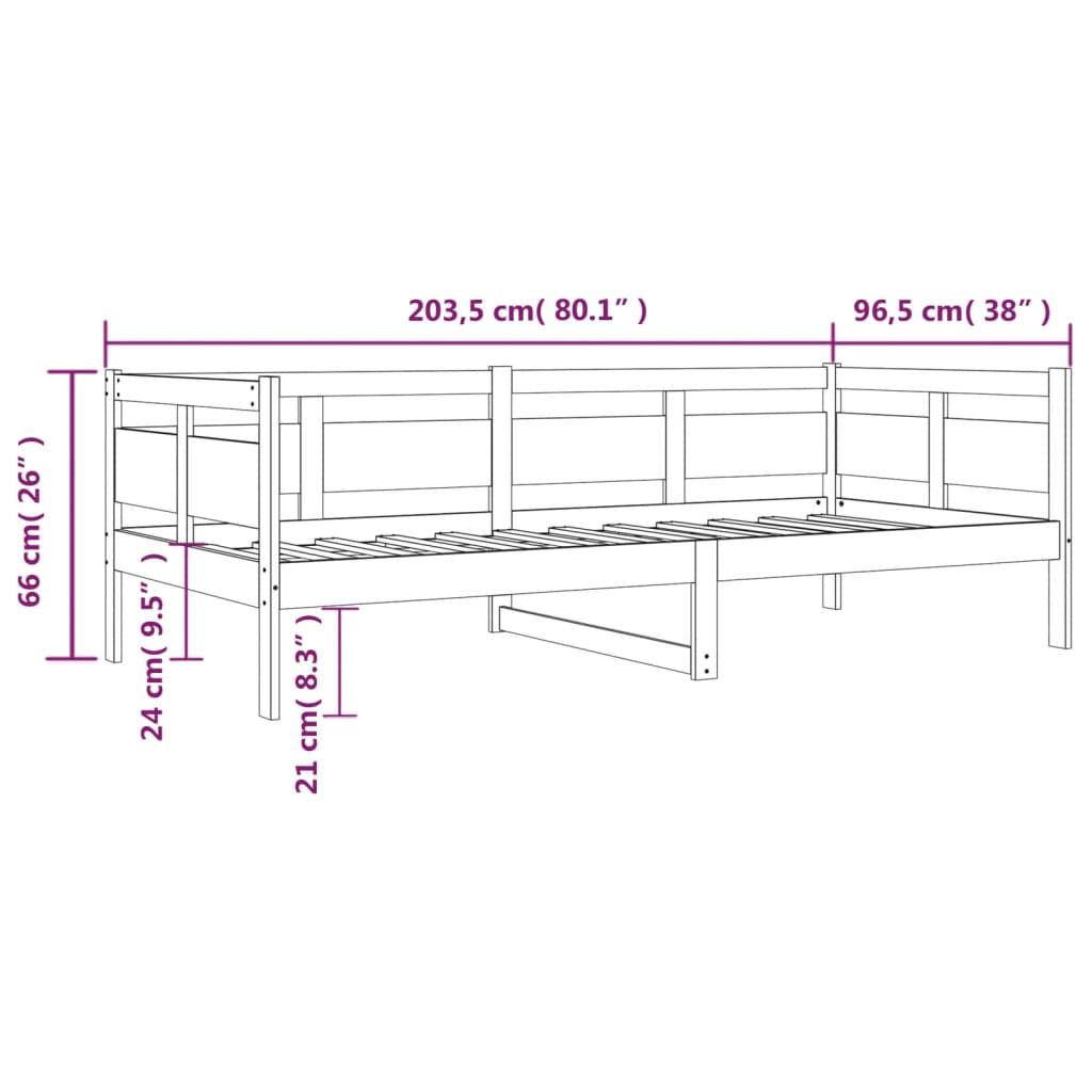 vidaXL Day Bed | White | Solid Pine Wood, Plywood | 90x200 cm mattress size