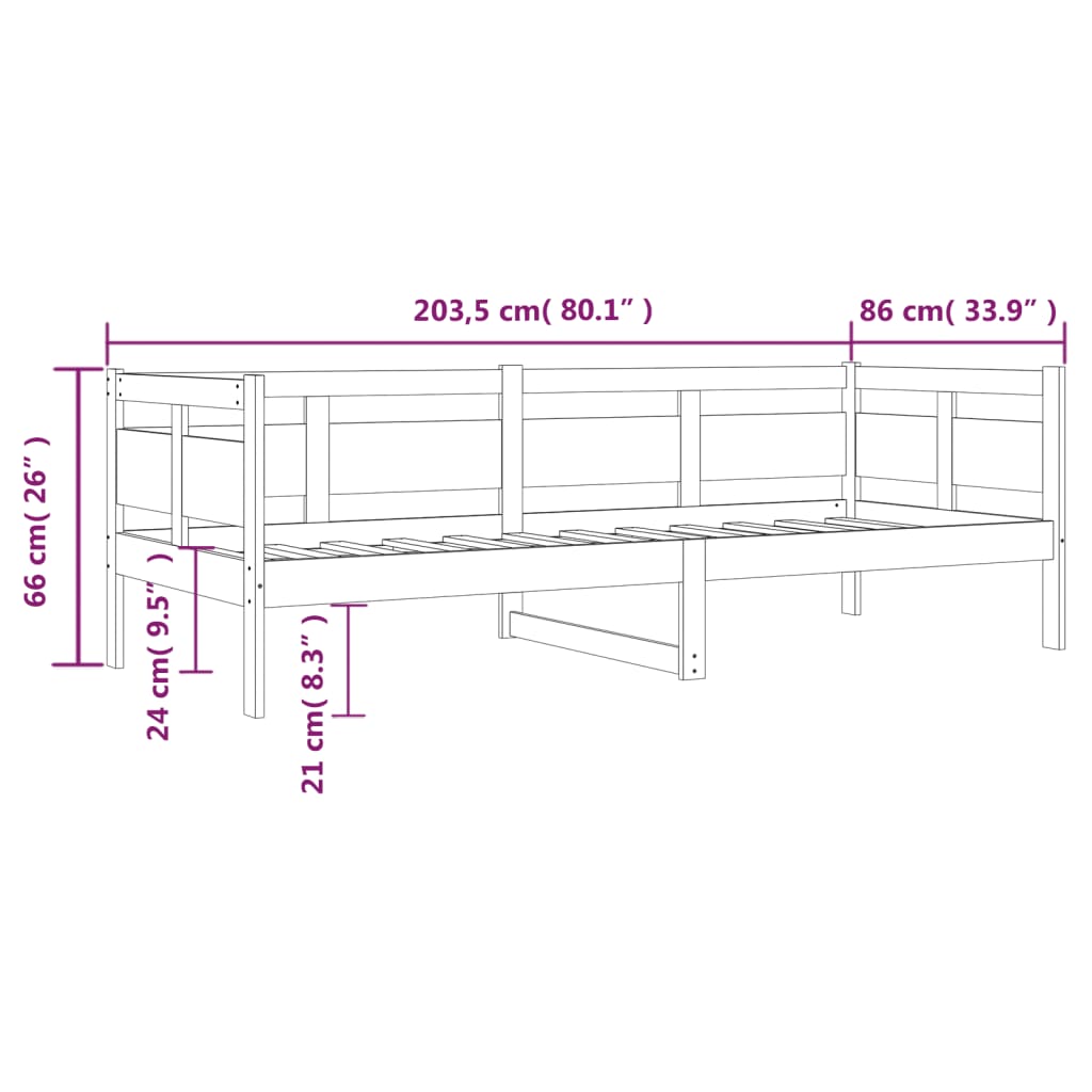 vidaXL Day Bed | White | Solid pine wood, plywood | Single