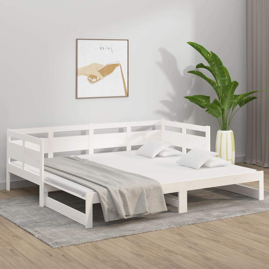vidaXL Pull-out Day Bed | White | Solid pine wood | 2x