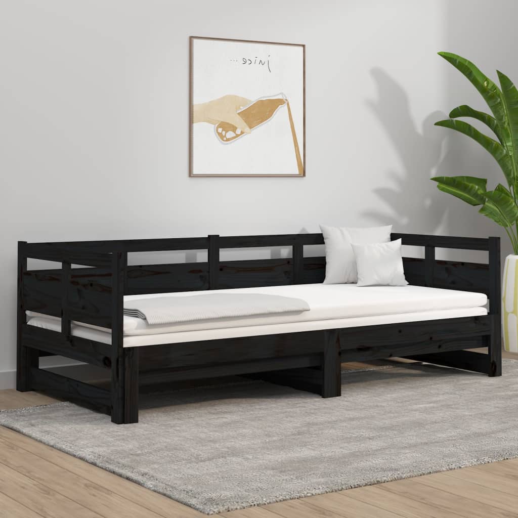 vidaXL Pull-out Day Bed | Black | Solid pine wood | Double size