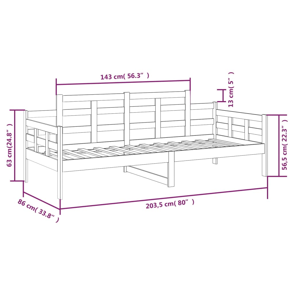 vidaXL Day Bed without Mattress Solid Wood Pine 80x200 cm