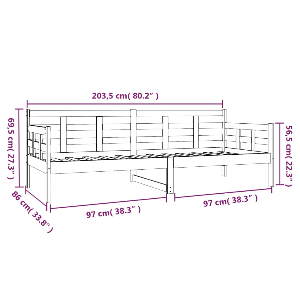 vidaXL Day Bed | Black | Solid pine wood | Single