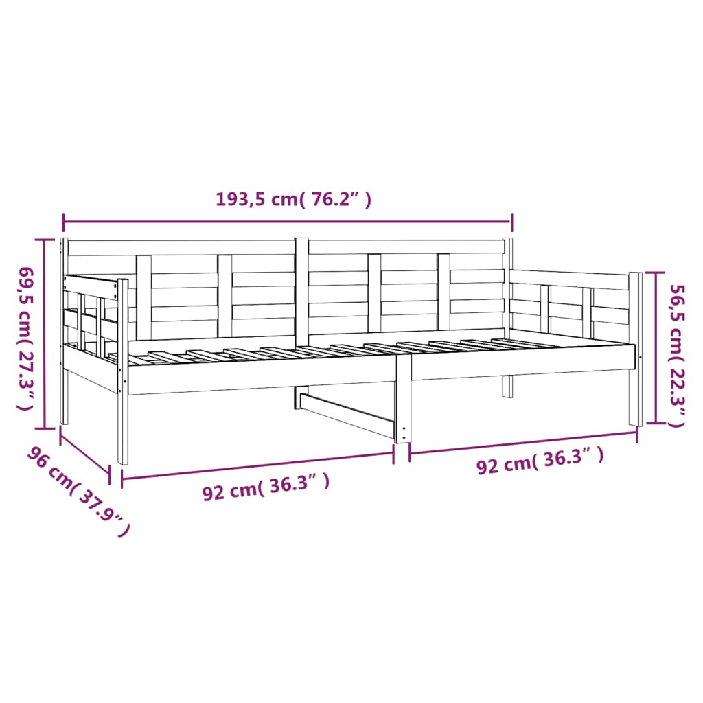 vidaXL Day Bed | Natural Pine | Solid Pine Wood | Single size